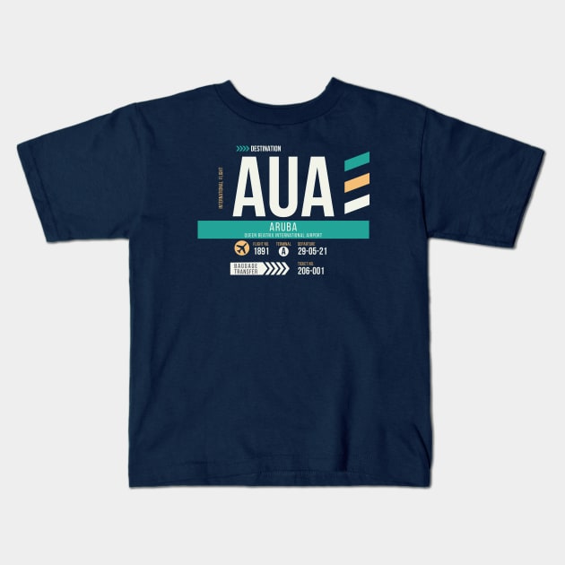 Aruba (AUA) Airport Code Baggage Tag Kids T-Shirt by SLAG_Creative